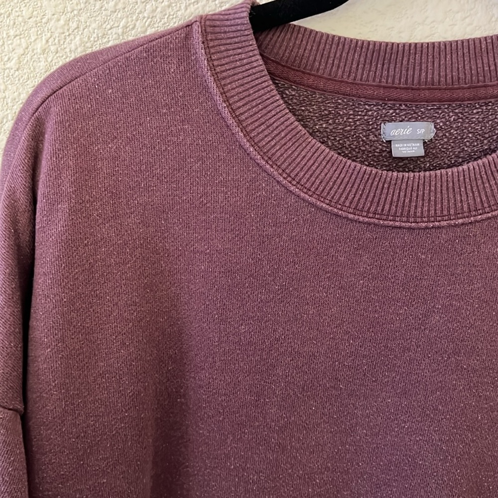 aerie Oversized Crewneck Sweatshirt Rusty Maroon Color Sz Sm - Picture 2 of 5